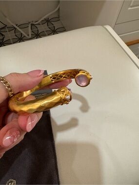 Julie Vos Gold Open Cuff Bracelet with Pink Accents
